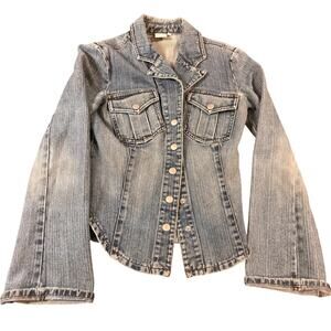 Armani Exchange A|X Denim Jacket Womens XS Fitted Stretch Blue Jean Snap Button